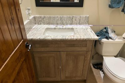 bathroom sink with white quartz