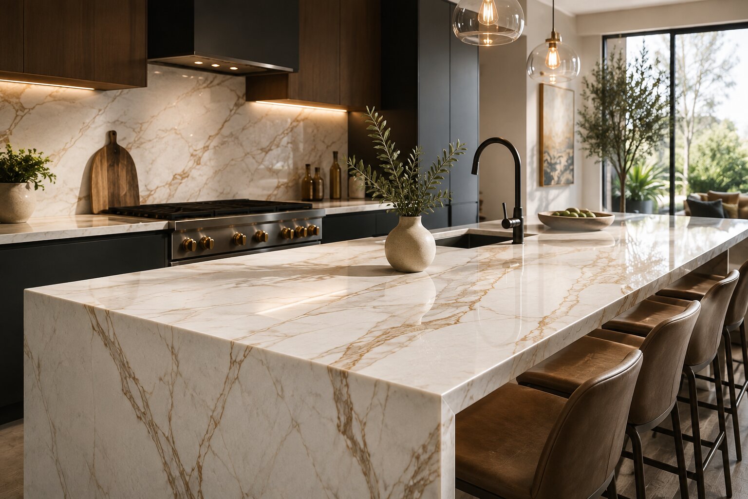 Modern Luxury Kitchen with Marble Island